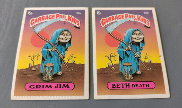 Garbage Pail Kids UK Series 3 #95a/95b - Grimm Jim & Beth Death Sticker Set