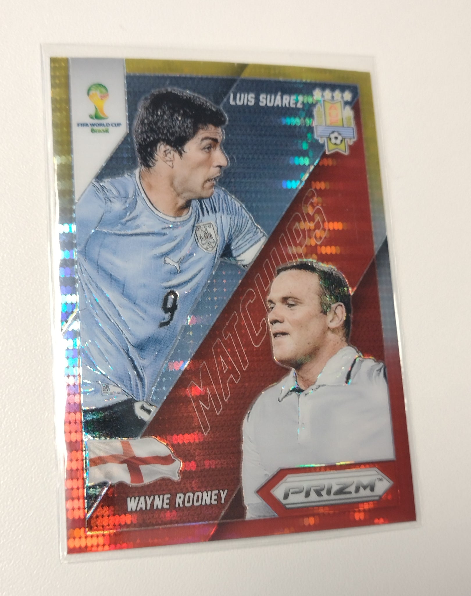 2014 Panini Prizm World Cup #9 Luis Suarez/Wayne Rooney Yellow Red Wave Trading Card