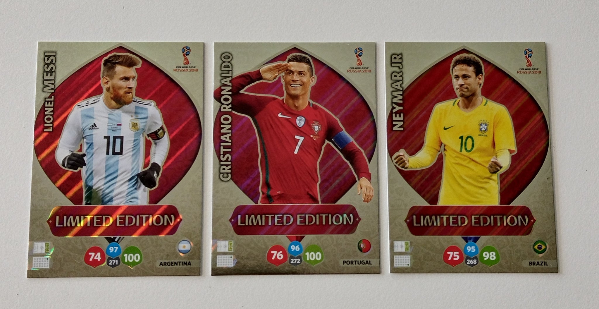 Panini Adrenalyn World Cup Russia 2018 Messi/Ronaldo/Neymar Jr. Limited Edition Trading Card Lot