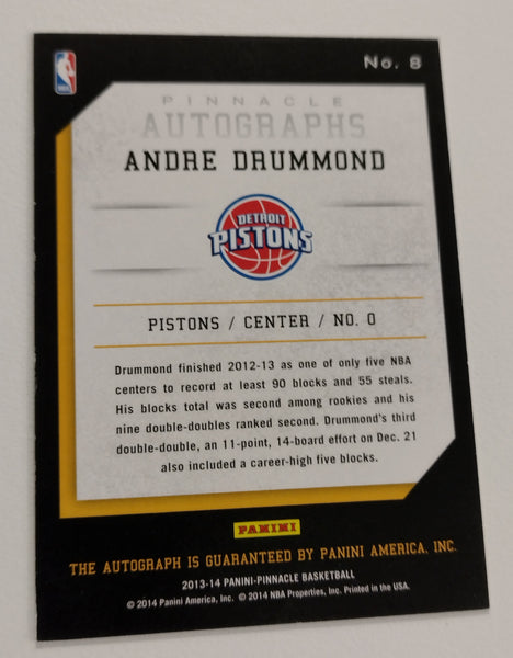 2013-14 Panini Pinnacle Basketball Andre Drummond #8 Autograph Card
