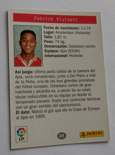 1996 Panini Estrellas Europeas Patrick Kluivert #14 Trading Card