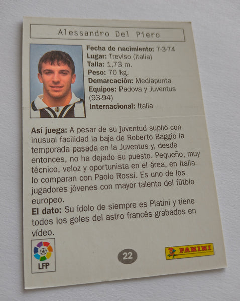 1996 Panini Estrellas Europeas Alessandro Del Piero #22 Trading Card