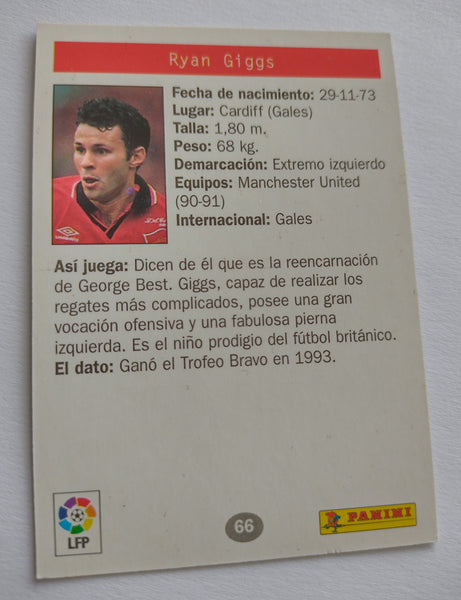 1996 Panini Estrellas Europeas Ryan Giggs #66 Trading Card