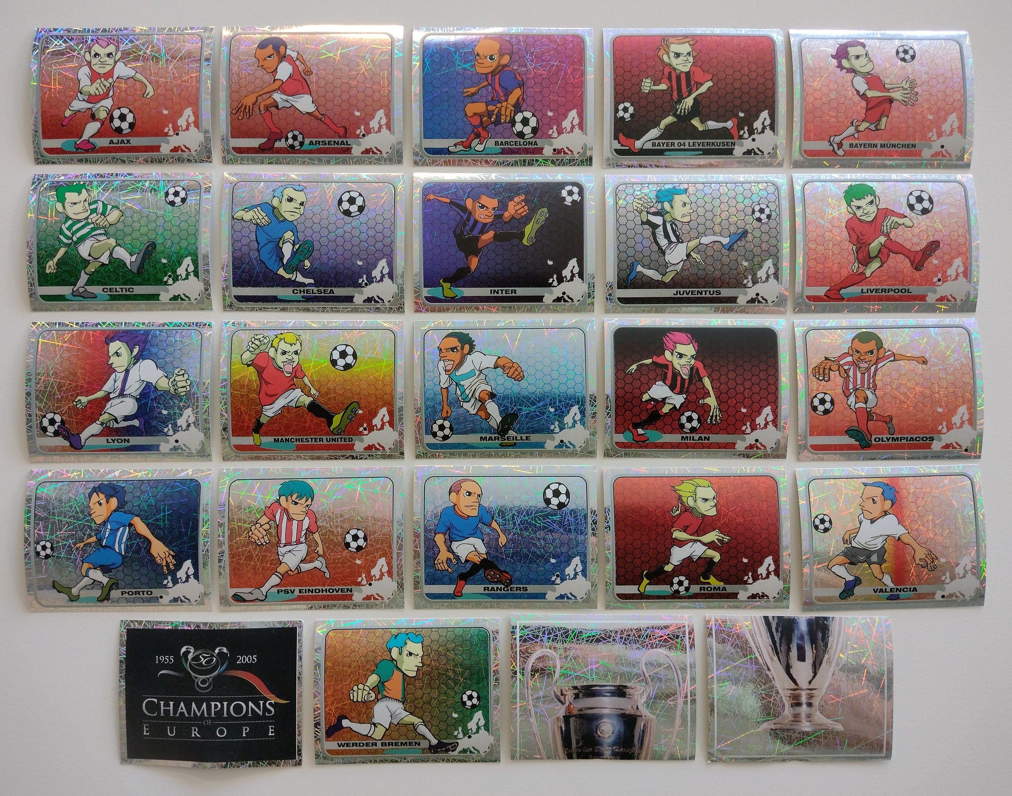 24 x Panini Champions of Europe 1955-2005 Complete Foil Sticker Set