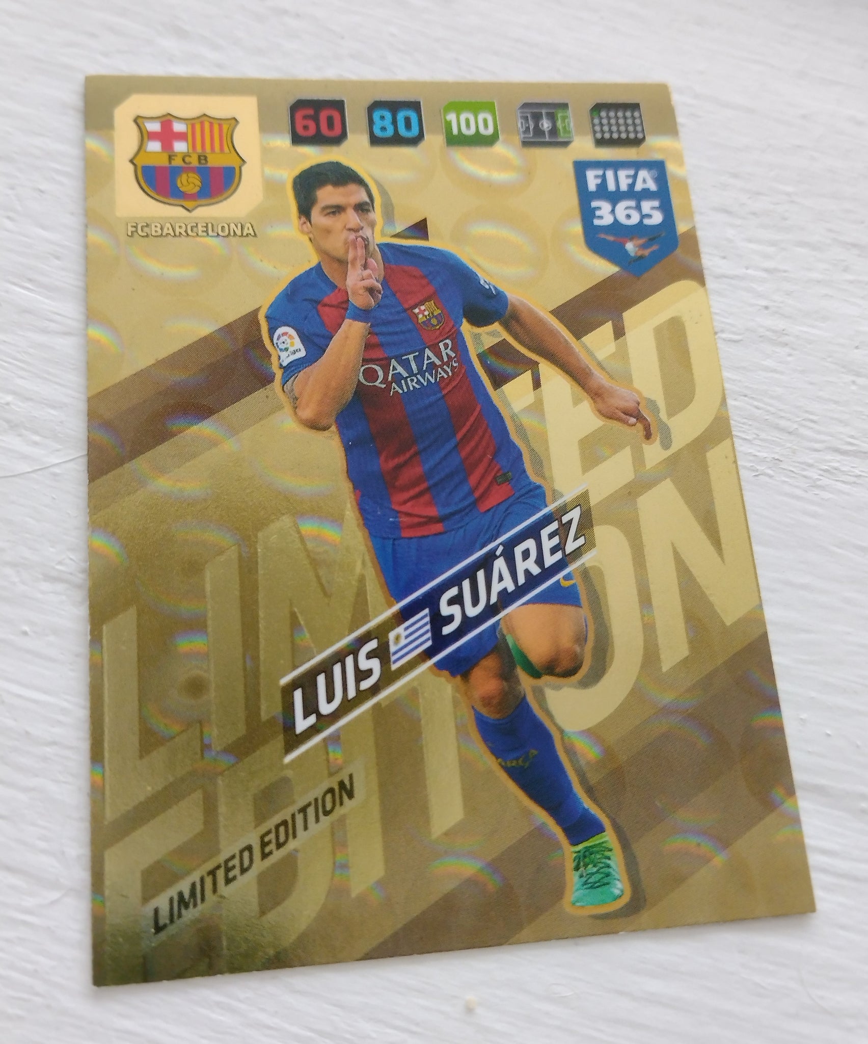 2017-18 Panini Adrenalyn FIFA 365 Luis Suarez Limited Edition Trading Card