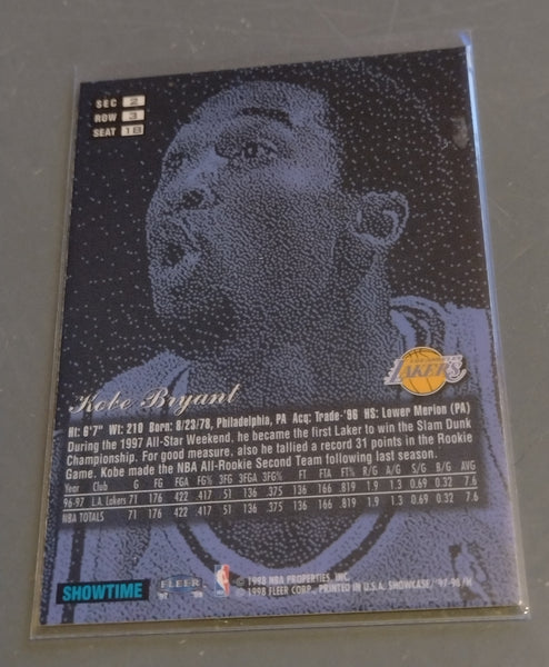 1997-98 Flair Showcase Kobe Bryant Sec 2 Row 3 Seat Trading Card