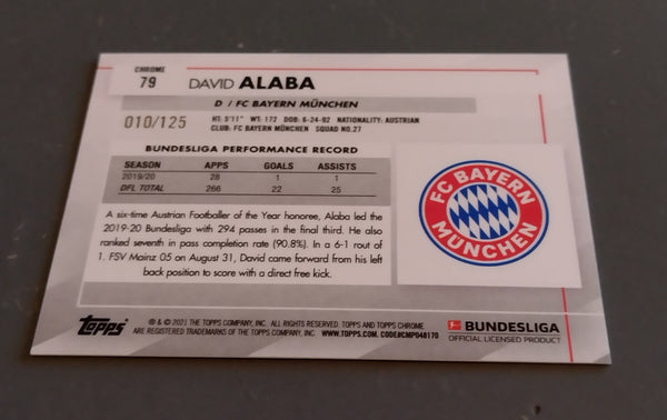 2020-21 Topps Chrome Sapphire Bundesliga David Alaba #79 Orange Parallel Trading Card