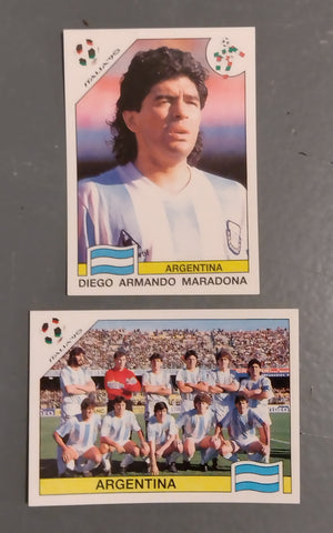 Panini World Cup Story Sonric's Diego Maradona #224 + Argentina Team #220 Sticker Lot