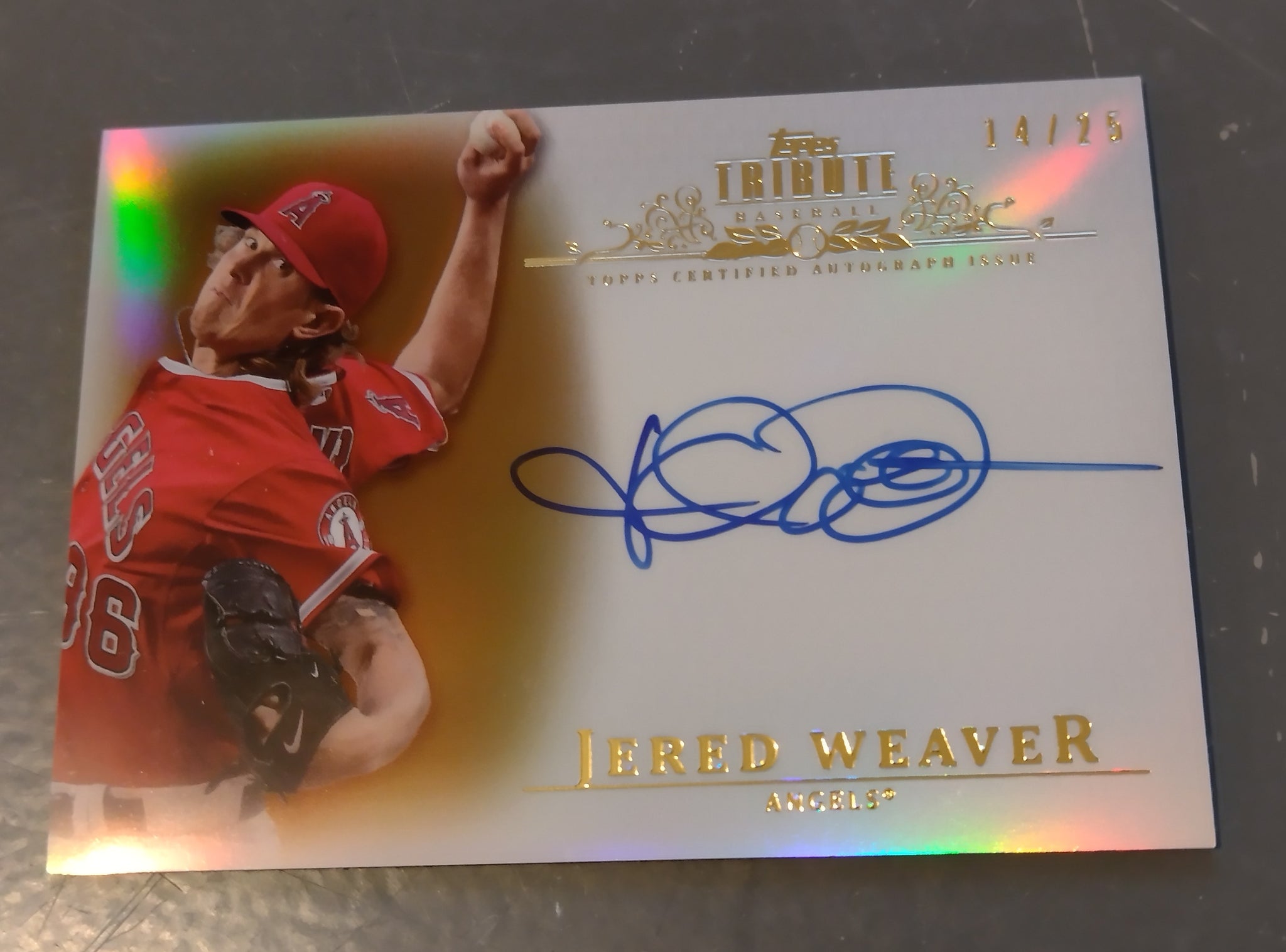 2013 Topps Tribute Baseball Jered Weaver #TA-JW3 (#/25) Autograph Trading Card