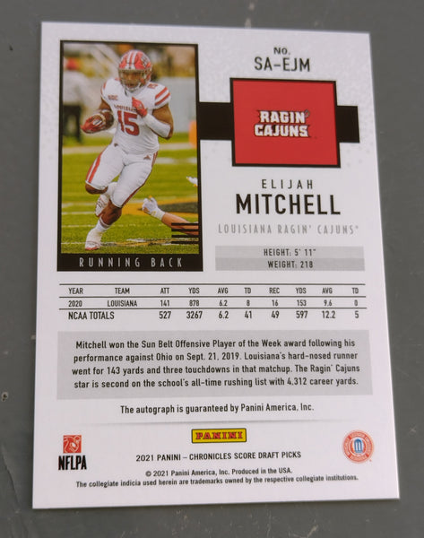 2021 Panini Chronicles Score Draft Picks Elijah Mitchell Autograph /99 Rookie Card